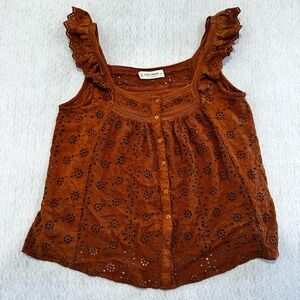 Lucky Brand Rust Eyelet Ruffle-Strap Button Front Tank